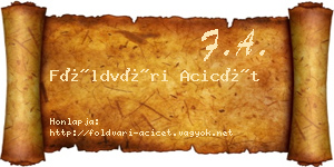 Földvári Acicét névjegykártya